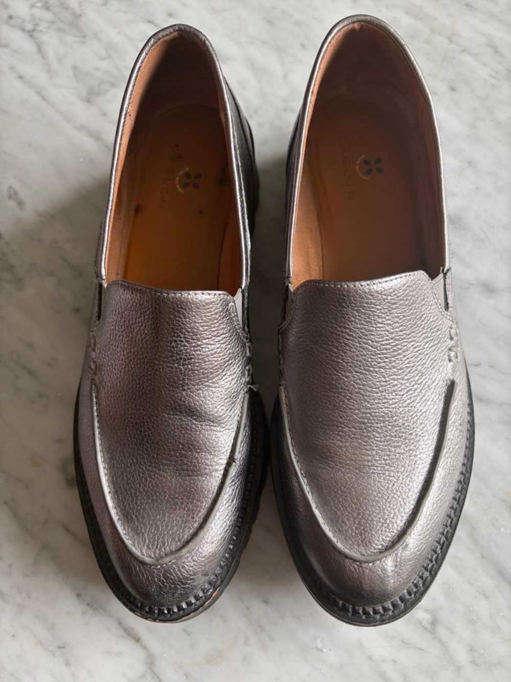 Caslon Metallic Silver Women’s Lug Sole Leather Loafers Sz 8